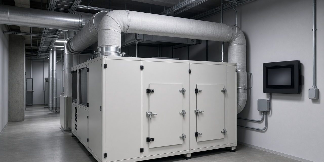 A Building Management System in Plain Terms Air handling unit and insulated ducts in a building plant room