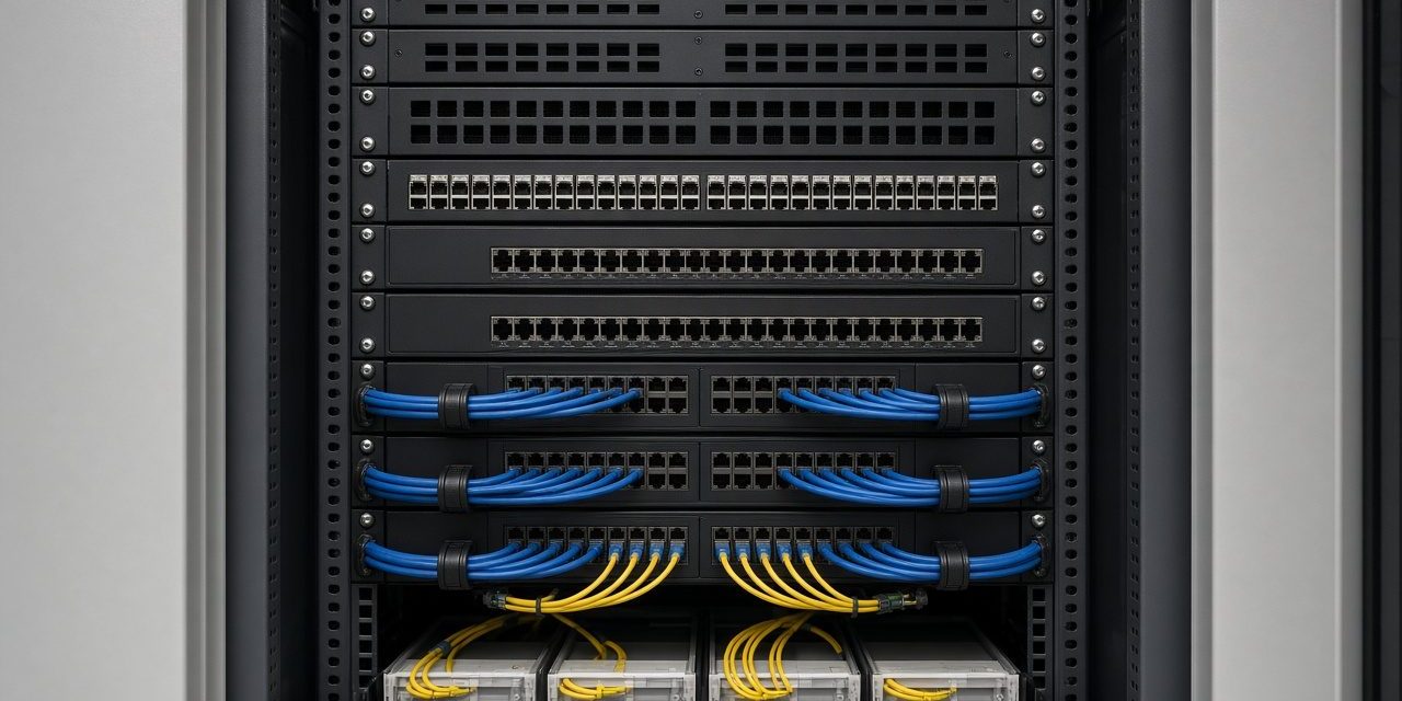 Networks: The Cabling Under Every Other System Network rack with patch panels and neatly bundled cables in a comms room